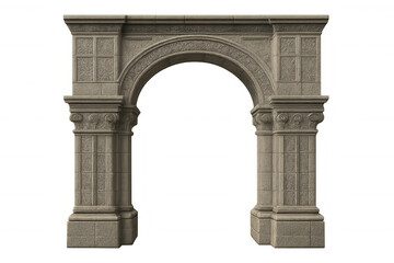 Stone archway with intricate carving, revealing classical architectural details, isolated on transparent background for seamless design integration