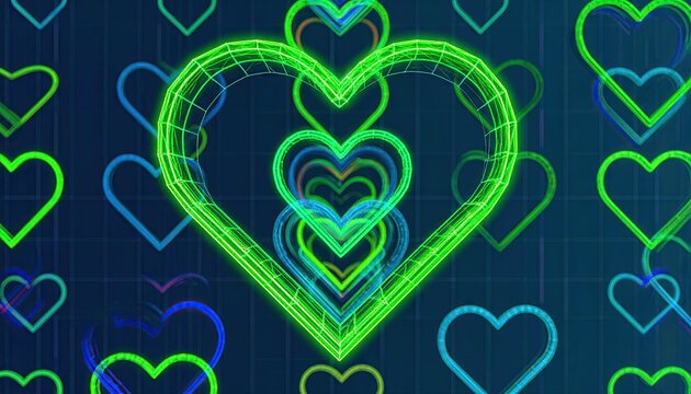 Neon Green Wireframe Hearts Wallpaper Pattern - Powered by Adobe