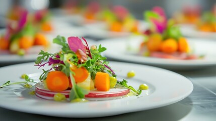 Gourmet salad plates, professional kitchen setting