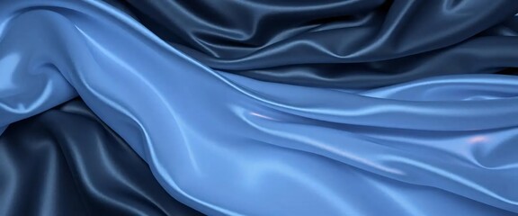 Obraz premium Luxurious Two-tone Blue Satin Fabric Texture with Flowing Waves and Smooth Folds