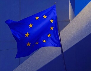 Blue flag billowing in sunlight