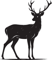 Fototapeta premium Majestic Deer Silhouette with Antlers in Black and White Minimalist Design for Conservation Awareness