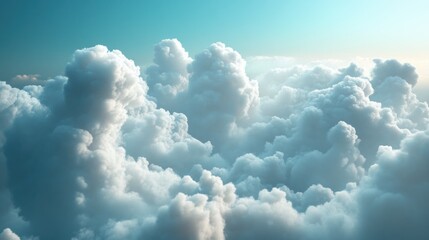 High-altitude view of fluffy cumulus clouds at sunrise