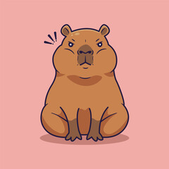 A cute capybara sitting with an angry expression. Vector illustration.