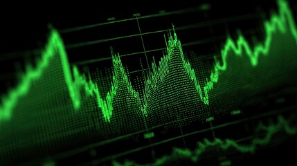 Fototapeta premium Green digital waveform data visualization on a dark background