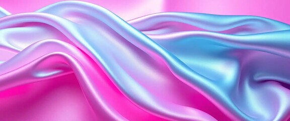 Fototapeta premium Smooth Waves of Gradient Pink and Blue Silk Fabric with a Shimmering Holographic Effect Background