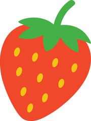 Simple Strawberry Vector. Bright Red Fruit with Green Leaves and Yellow Seeds Isolated on White Background
