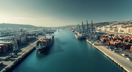 Naklejka premium Aerial View of Container Ships in Port