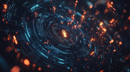 Obraz premium Unlocking potential a digital lock surrounded by a web of glowing technology in a futuristic environment