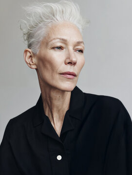 Beauty portrait of mature woman in studio