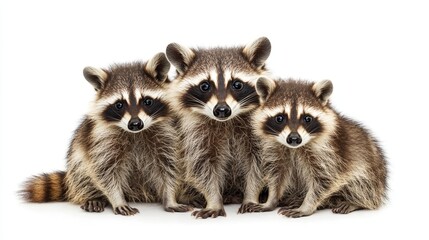 Fototapeta premium Raccoons sitting together in their distinctive family gathering urban setting wildlife photography natural environment close-up view family dynamics