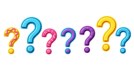 Colorful question marks inquiry curiosity pondering isolated on transparent background