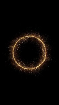 Golden glitter circle Shining Christmas gold particles sparkles ring light shine. Gold glittering ring, magic shimmer glow, bright light sparks bokeh effect. Luxury magic festive effect bokeh and glow