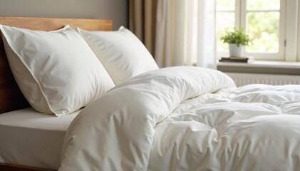 Luxurious bedding cushion, plump and inviting, perfect for adding comfort and style to any bedroom Soft, plush fabric in a serene neutral tone , luxury, cozy, microfiber