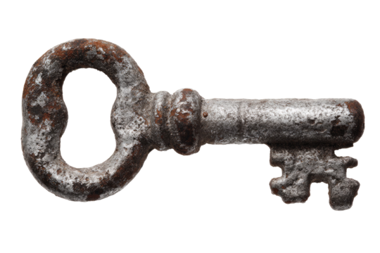 old rusty key isolated on transparent background Remove png, Clipping Path, pen tool - Powered by Adobe