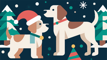 Illustration of Dog with a Hat in the Snow with Winter Background Design Template