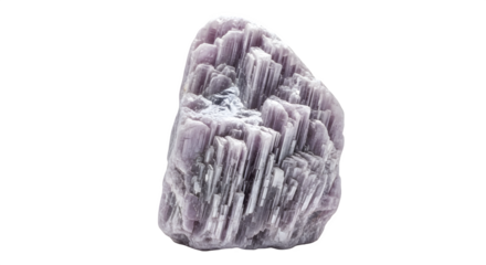 Closeup of a lepidolite mineral stone, a lithiumrich mica with a purple hue, used for healing and meditation isolated on transparent background