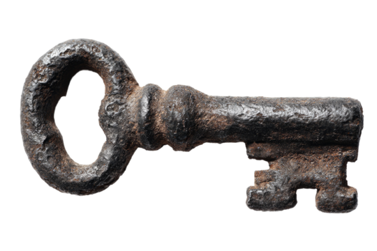 old rusty key isolated on transparent background Remove png, Clipping Path, pen tool - Powered by Adobe