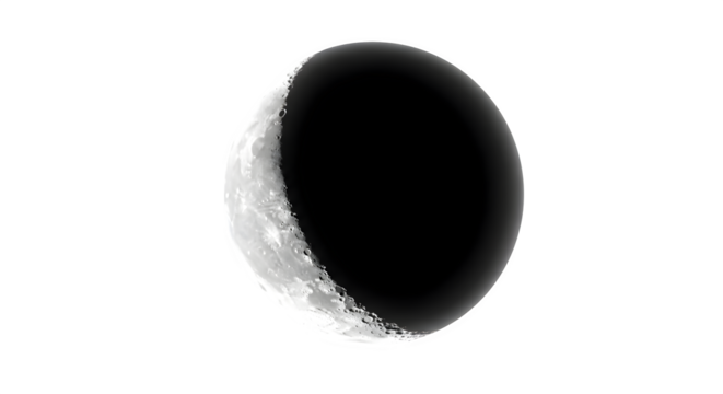 A crescent moon isolated on transparent background, showcasing its phase and texture in a studio shot, capturing the celestial beauty of the night sky
