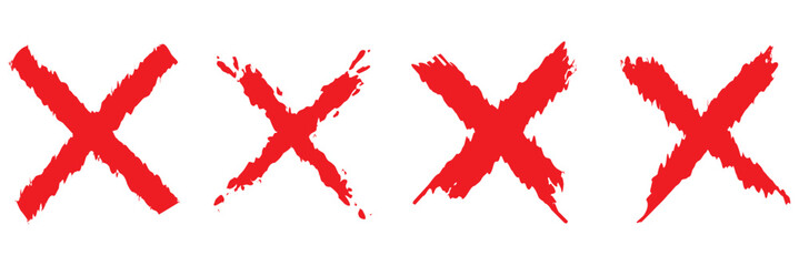 Grunge Hand Drawn X Mark Collection. Cross sign graphic symbol. Set of bold hand drawn X marks with rough brush textures, useful for design, symbols, or grunge style graphic elements.    © Shyamali