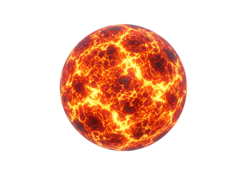 A vibrant, fiery sphere, intensely hot and detailed, radiates intense energy against a dark background.