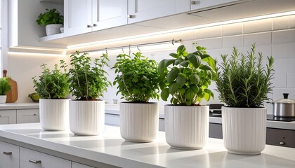 Potted herbs adorn kitchen