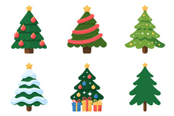 Fototapeta premium Christmas tree vector collection, festive holiday illustration set, cheerful seasonal greenery graphics, winter celebration art, decorative holiday inspiration, festive decor elements, seasonal style
