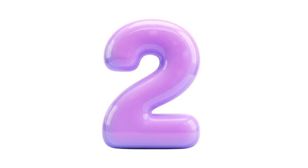 Glossy purple number two isolated on transparent background