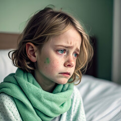 kid sick with nausea having green face