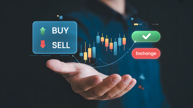 Digital trading platform with buy, sell, and exchange options presented