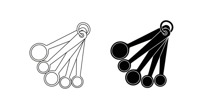 Set of Black Measuring Spoons Icons, Outline and Solid Silhouette, for Kitchen Measurement on Isolated transparent background