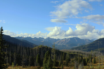 A Breathtaking Mountain Landscape Under a Clear Blue Sky Above