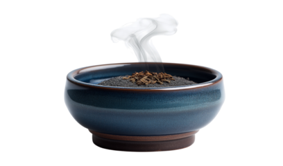 Blue Ceramic Bowl with Seeds and Smoke Wisps spices isolated on a transparent background
