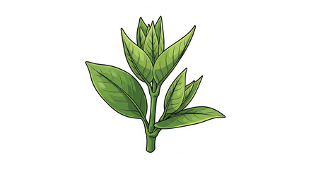 Fototapeta premium Fresh Green Tea Leaves Branch on Isolated transparent background