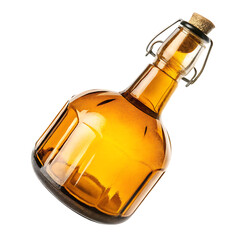Amber glass bottle with swing top closure isolated on a transparent background cork stopper
