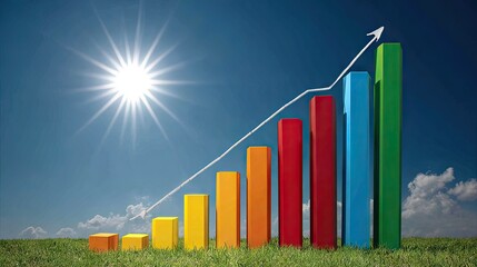 Colorful bar graph illustrating growth against a clear blue sky.