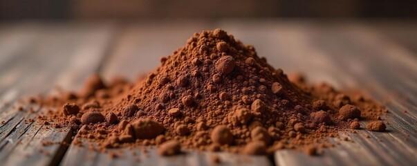 Rich Dark Cocoa Powder Cascading onto Rustic Wood A Deliciously Decadent Texture