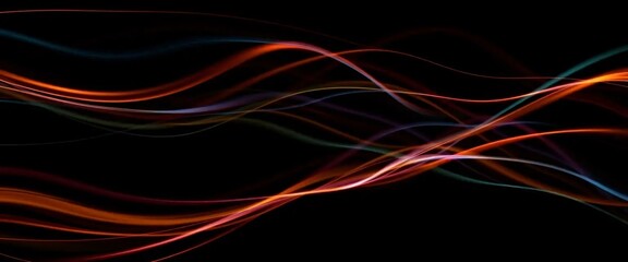 Vibrant Curved Light Streaks Creating a Modern Flowing Design on Black