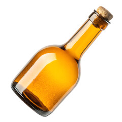 Amber liquid in glass bottle with cork isolated on a transparent background cork stopper
