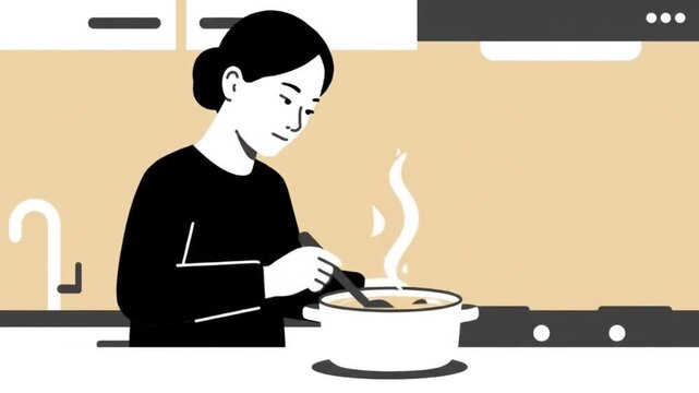 woman cooking stew pot kitchen daily routine
