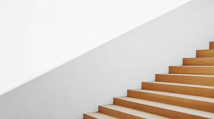 Obraz premium 112.A close-up of the sleek wood staircase inside a minimalist, modern white house. The natural wood color of the steps stands out against the pure white walls, creating a clean and contemporary