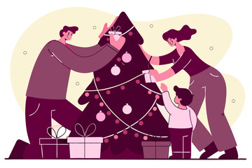 Family joyfully decorating a christmas tree together bringing festive cheer indoors