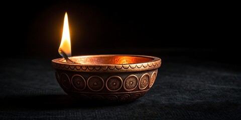 Ornate brass oil lamp with a brightly burning flame