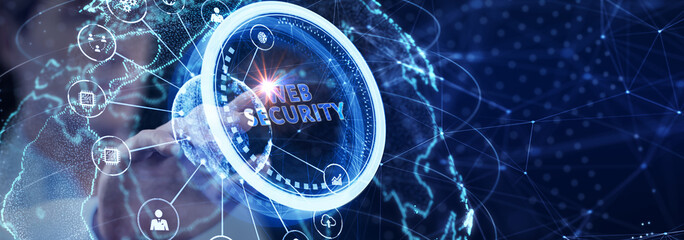 Web security. Cyber security, computer data encryption and internet protection.