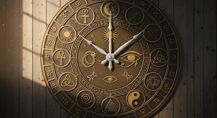 Fototapeta premium Ancient Timepiece Symbolic Wall Clock Illuminating Esoteric Mysteries
