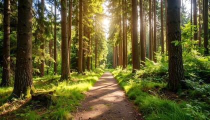Fototapeta premium Forest Path Sunlight.