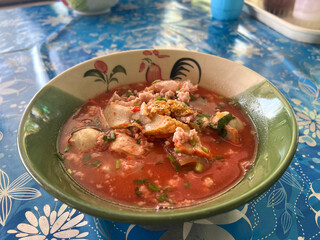 thai spicy tom yum soup noodle, thai cuisine