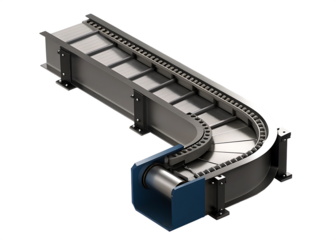 Industrial conveyor system with curved path isolated on a transparent background