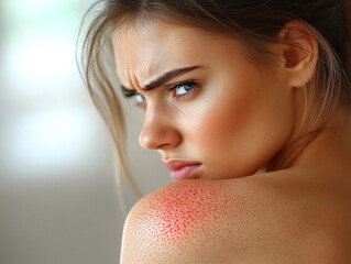 Young Woman with Shoulder Rash and Glitter Makeup