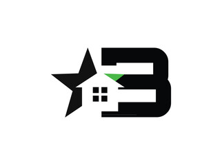 Minimalist real estate logo design featuring a modern combination of a star, house window, and bold letterforms. The symbol incorporates clean geometric shapes with a black anrator Artwork b